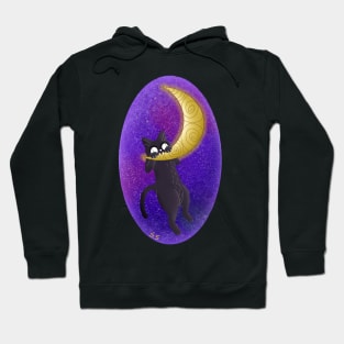 Black Cat Hanging on the Moon Hoodie